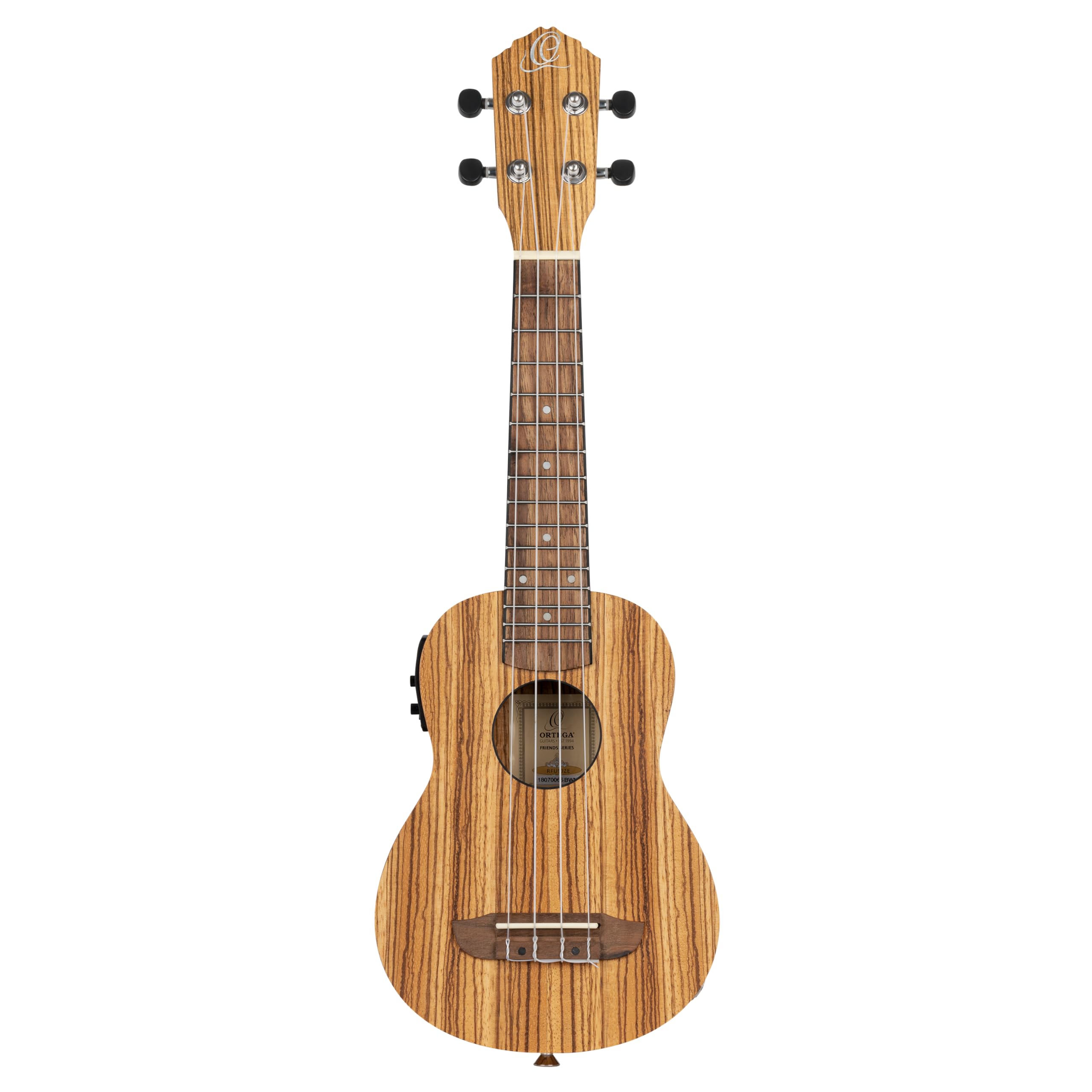 Ortega Guitars Ukulele Soprano Elettro-Acustico – Timber Series – Gig Bag Inclusa – Zebrawood, Natural (RFU10ZE)