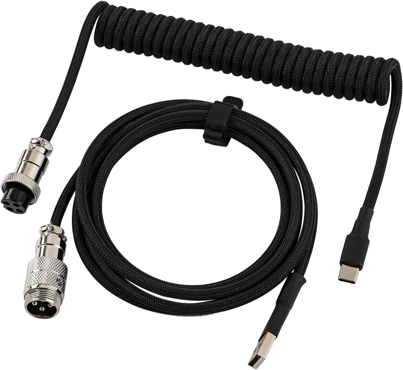 EPOMAKER Mix V2 1.8m Coiled Keyboard Cable, USB C to USB A Double-Sleeved Cable for Mechanical Gaming Keyboard, with Detachable Metal Aviator for Custom Keyboard (Black)