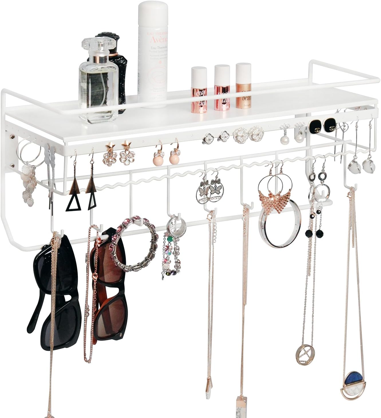 JackCubeDesign Wall Mounted classic White Iron Designer made Cosmetics Storage Shelf w/Necklace Jewellery Organiser Shelf Earrings Holder โ :MK238B