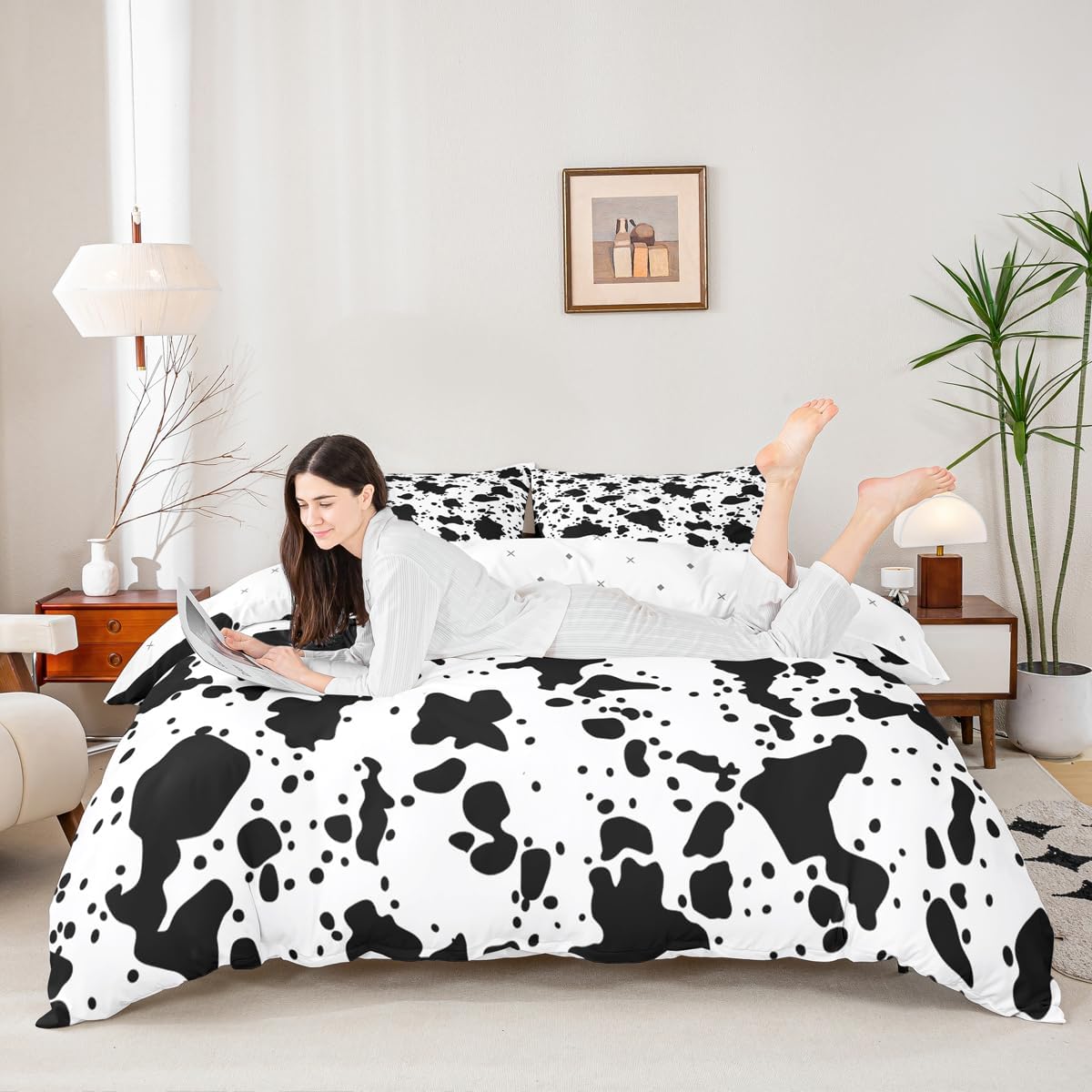 Erosebridal Cow Fur Print Bedding Set King Size,Black White Cowhide Comforter Cover for Kids Boys Girls Room Decor Animal Skin Print Duvet Cover,Farmhouse Cow Print Quilt Cover,3 Pieces Soft