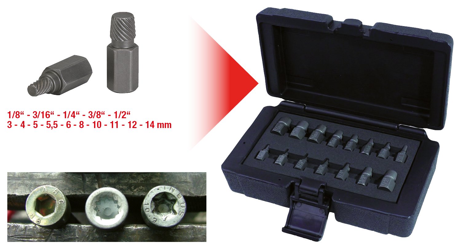 KS Tools 150.1385 Assortimento di Estrattori Elicoidali per Viti e Bulloni, 15 Pezzi