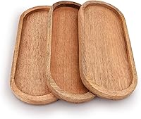 Samhita Mango Wood Oval Serving Tray Set of 3 - 12x5 Inches - Ideal for Snacks, Cheese, Sushi, BBQ, Fruits & Holidays