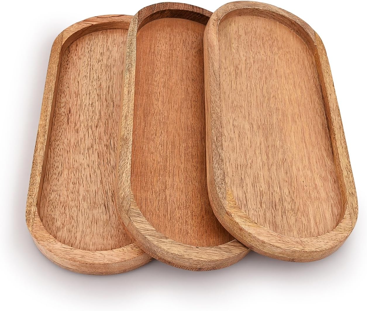 Samhita Mango Oval Wood Tray Set of 3 Perfect for Food Holder/BBQ, Serve Cheese, Sushi, Holiday Snacks, and More. (30.48cm x 12.7cm x 1.90cm)