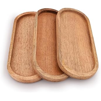 Samhita Oval Mango Wooden Tray Set of 3 Perfect for Food Holder/Grill Serving Cheese Sushi Holiday Snacks and More.12 x 5 x 0.75