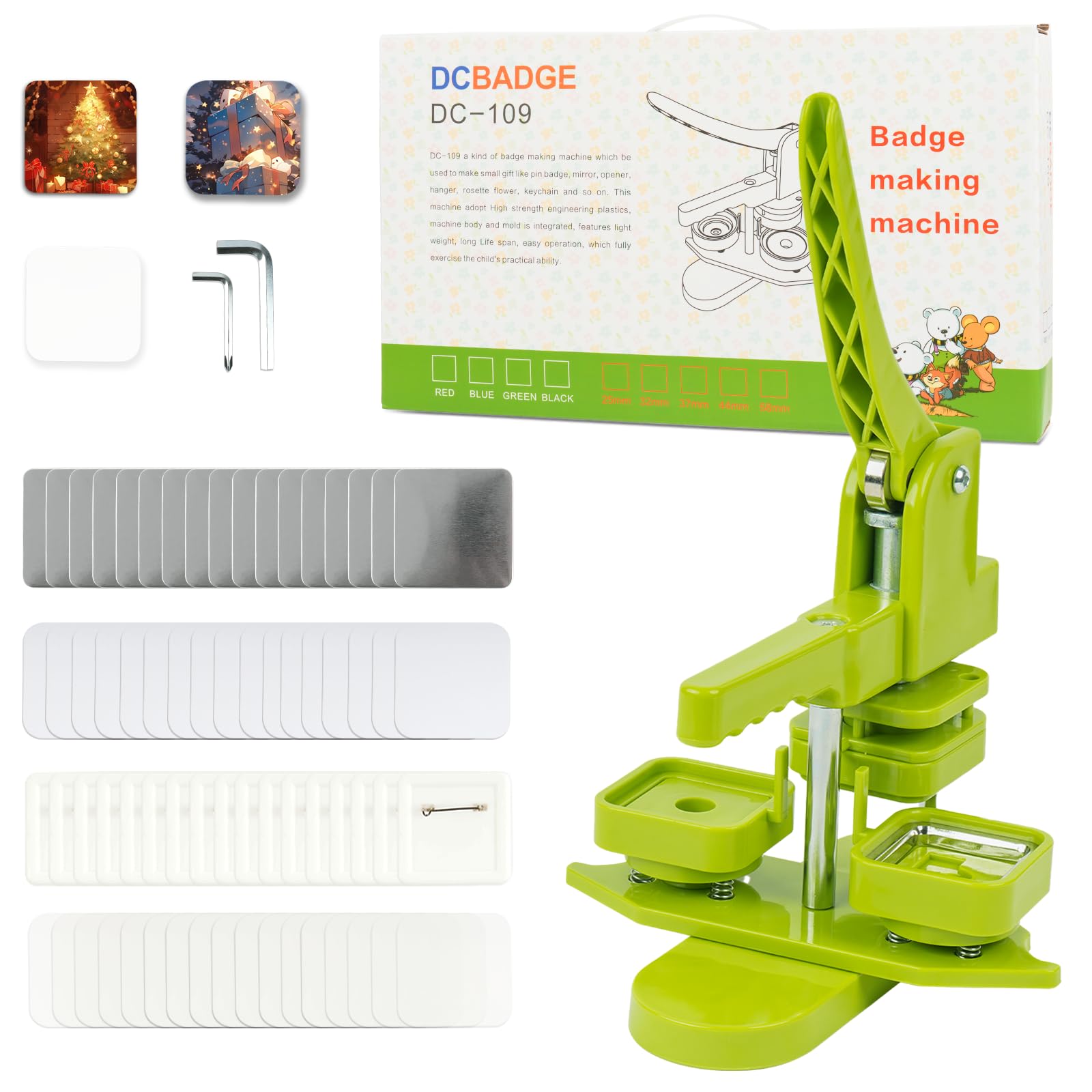 Square Button Maker Machine 50mm (1.97 in) Installation-Free, DIY Badge Pin Button Press Machine, Square-Shaped Pin Maker Machine with Free 100pcs Button Maker Supplies&Cutting Template