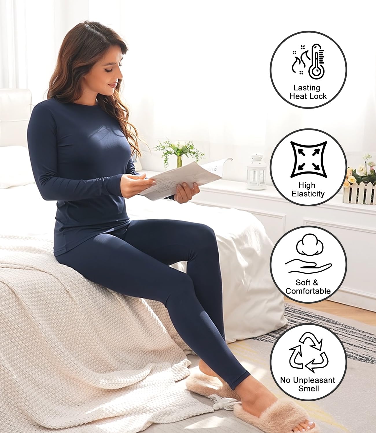 wirarpa Conjunto de Ropa Térmica para Mujer, Capa Base Forrada de Polar, Top de Manga Larga y Pantalón para Señoras para Calor en Invierno