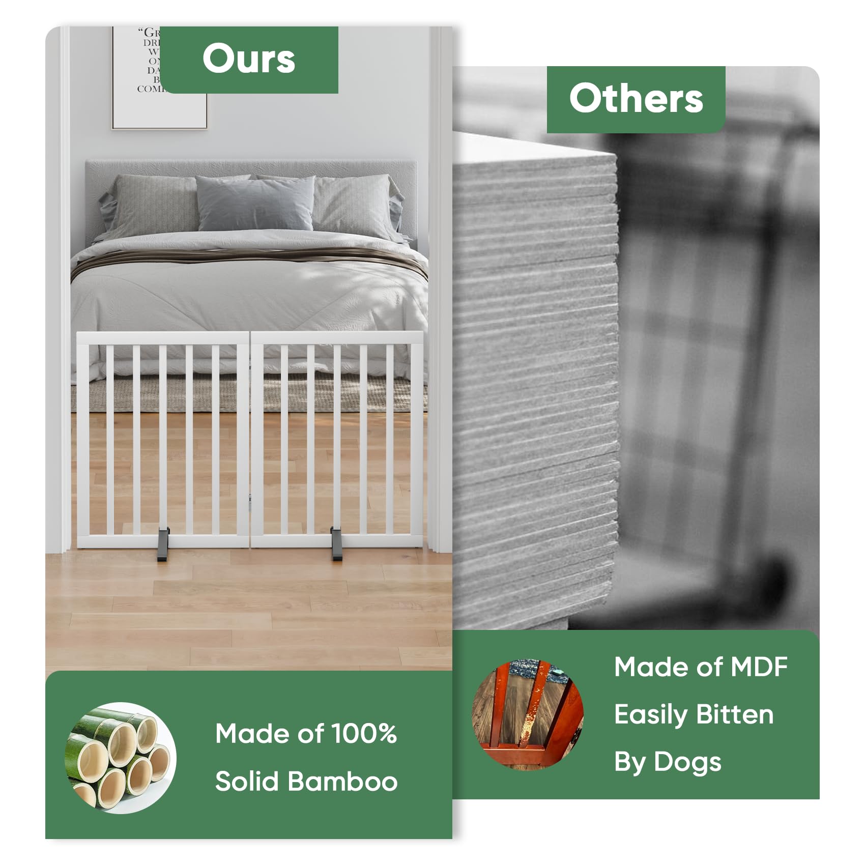 Dog Gates for Doorways, Foldable Dog Gate Indoor, Freestanding Pet Gates for Doorways Bedroom, Puppy Gate with Metal Support Feet, Room Divider 2 Panels (White) — view 4