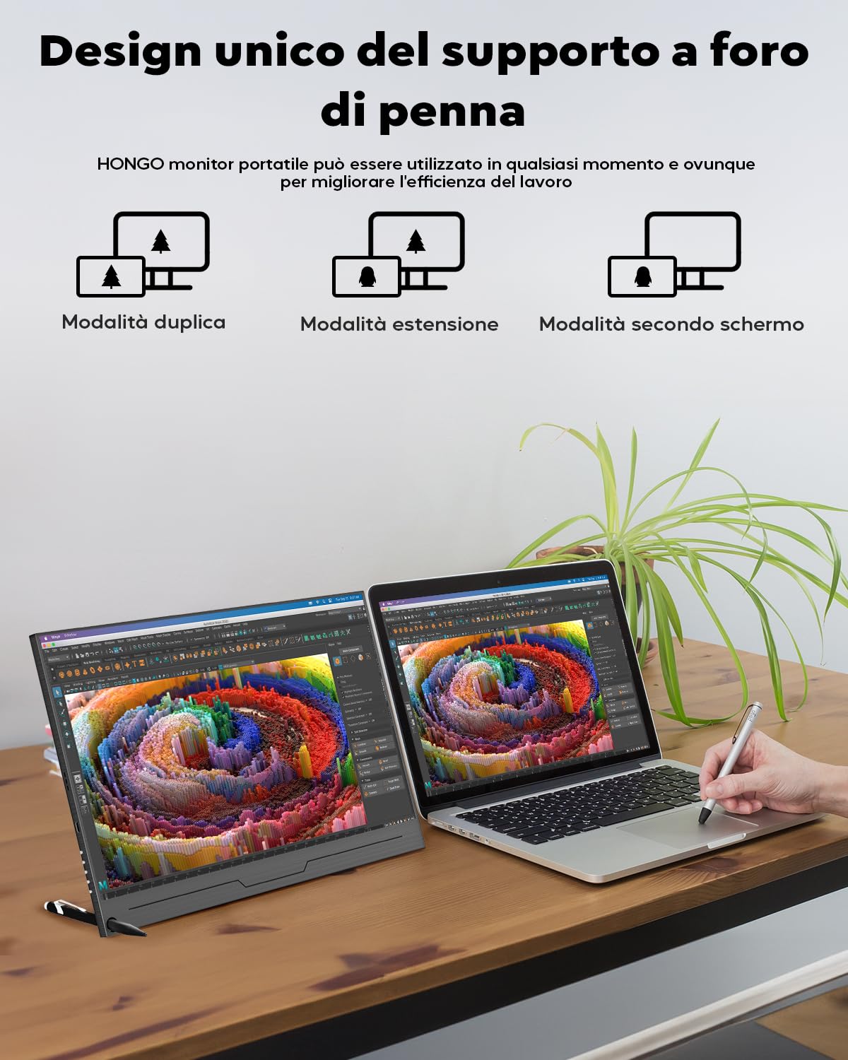 HONGO 4K Monitor Portatile, Schermo Portatile 15,6" 3840x2160 UHD 100% AdobeRGB 1500:1 Contrasto, Portable Monitor per Laptop PC Mac PS4/5/Xbox Phone, HDR Smart Display IPS, Supporto HDMI/Tipo C/USB C