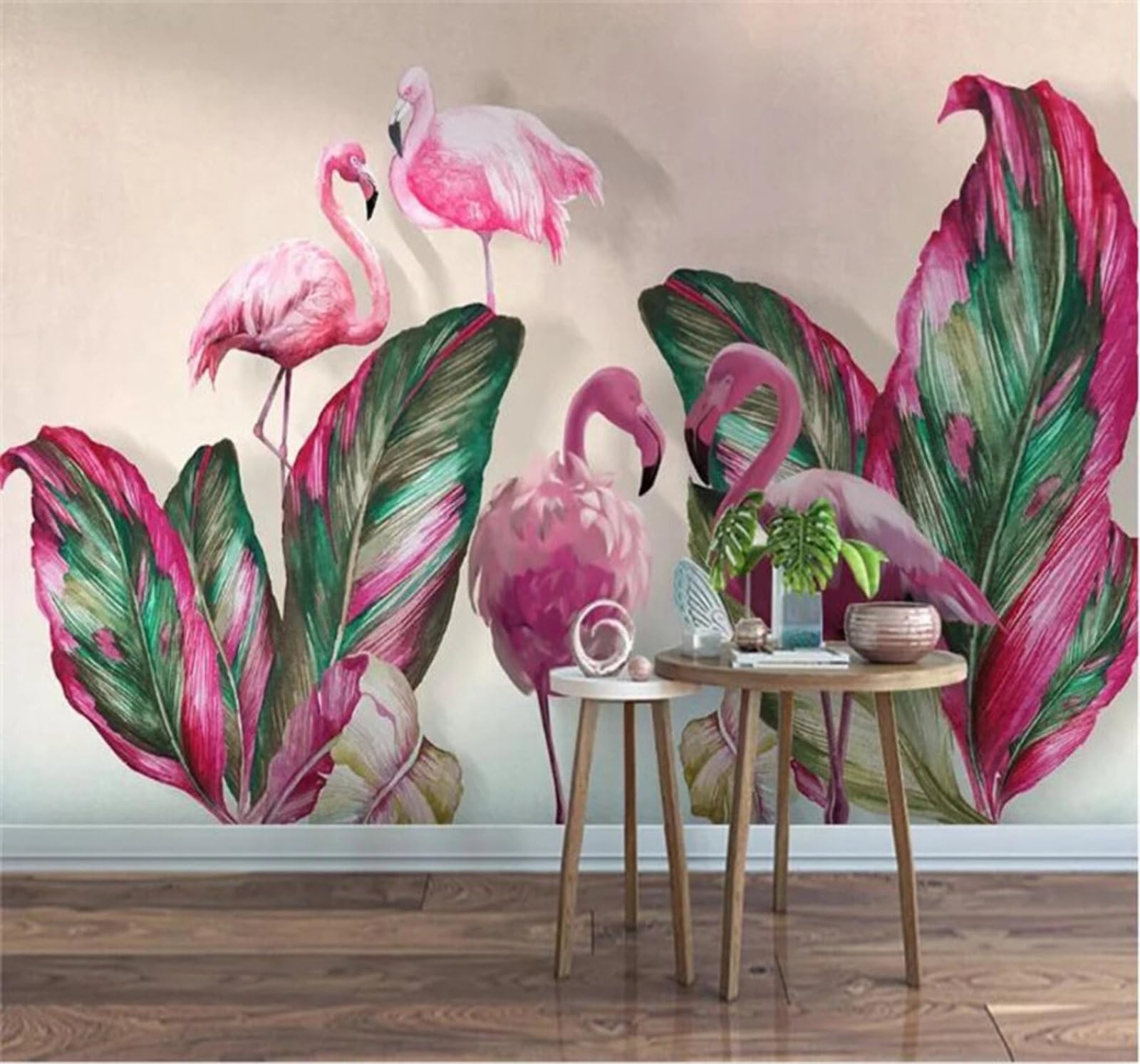 Minimalist Tropical Plants Banana Leaves Flamingos 3D Wallpaper Easy Install Feature Office Living Room Sofa Bedroom TV Background Wall Decoration-300cm×210cm