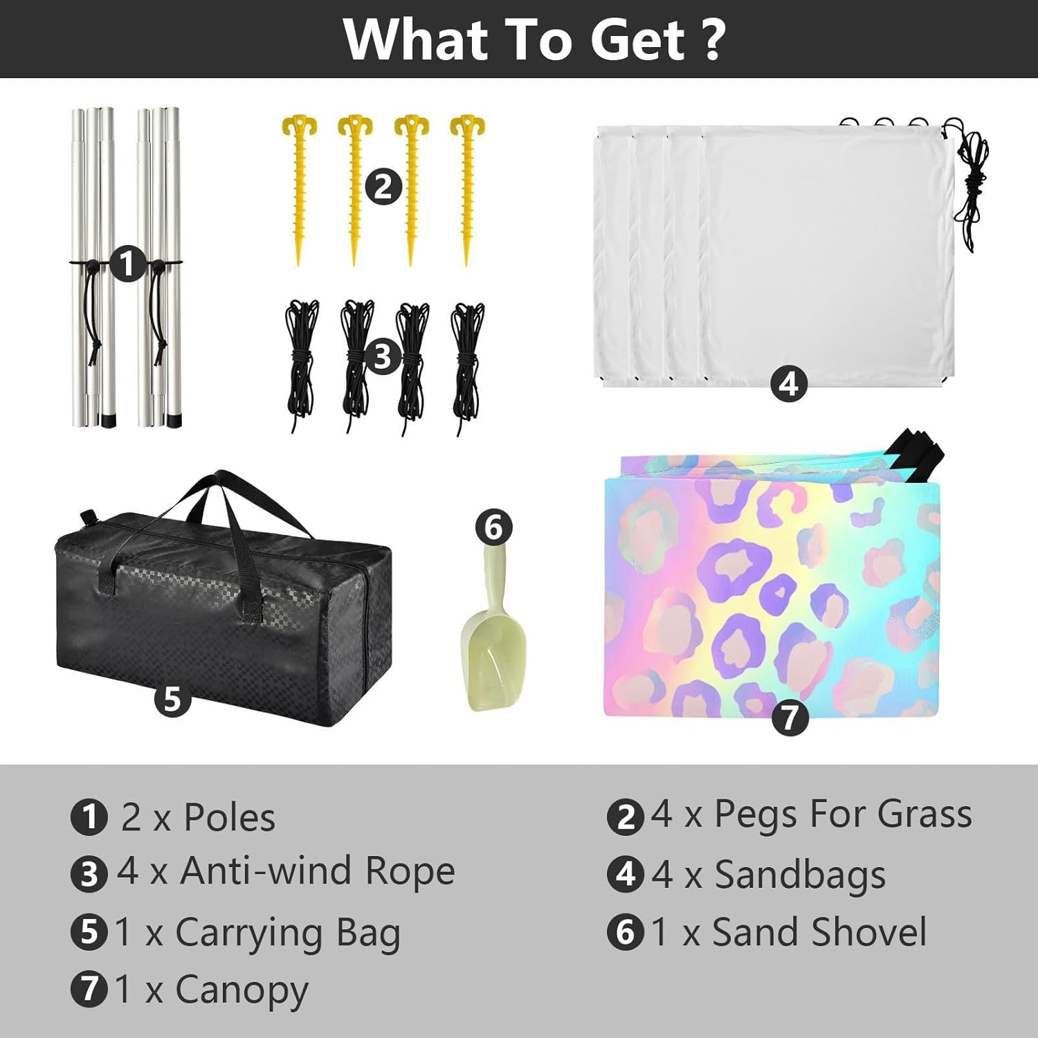 ALAZA Leopard Cheetah Print Rainbow Gradient Beach Tent Sun Shelter UPF50+ Protection Beach Shade Canopy w/ 4 Sandbags for Outdoor Camping, Fishing, Backyard Fun, Picnic, 10x9 ft