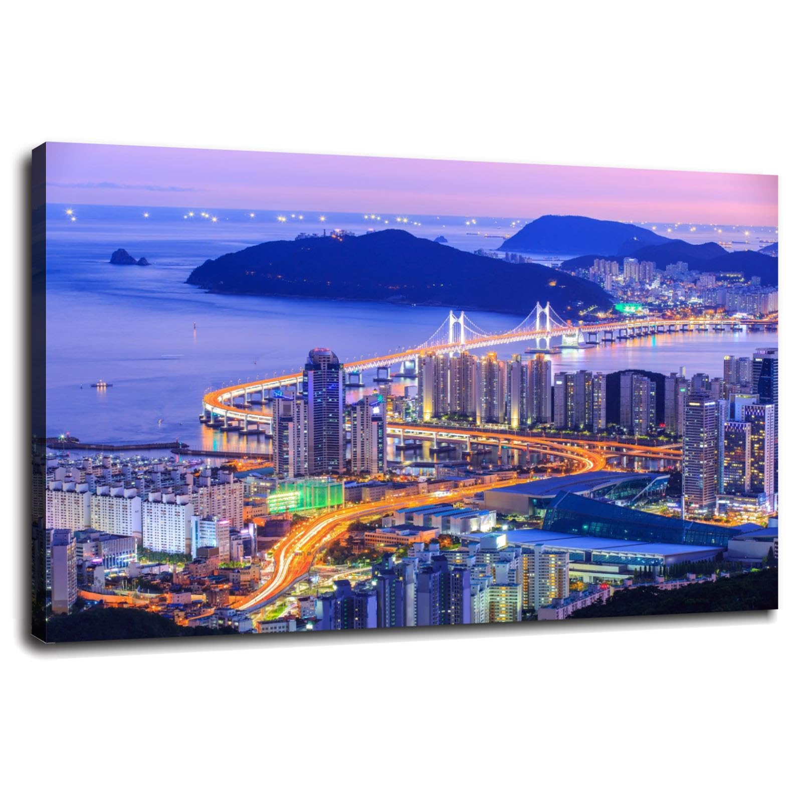 adern South Korea Busan Skyline Poster Wall Art Canvas Prints Decor、For Office Living Room Bedroom Home Decorations With Framed 24"x16"