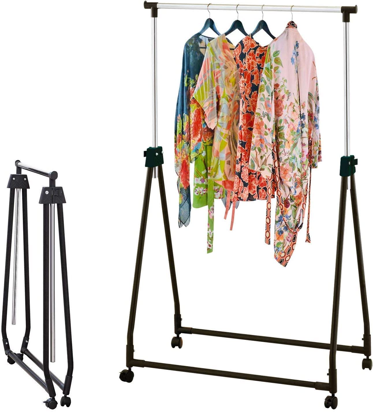 Ls Home Adjustable Height Chrome Collapsible Foldable Portable Garment Clothes Dress Coats Jackets Hanging Rail Rack Storage Display Stand on Castor Wheels