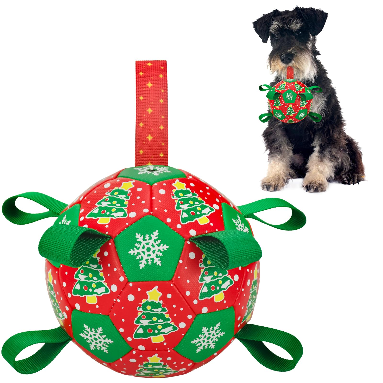 Dog Soccer Toy with Straps Christmas Dog Interactive Ball Toy for Tug of War Christmas Dog Tug Ball