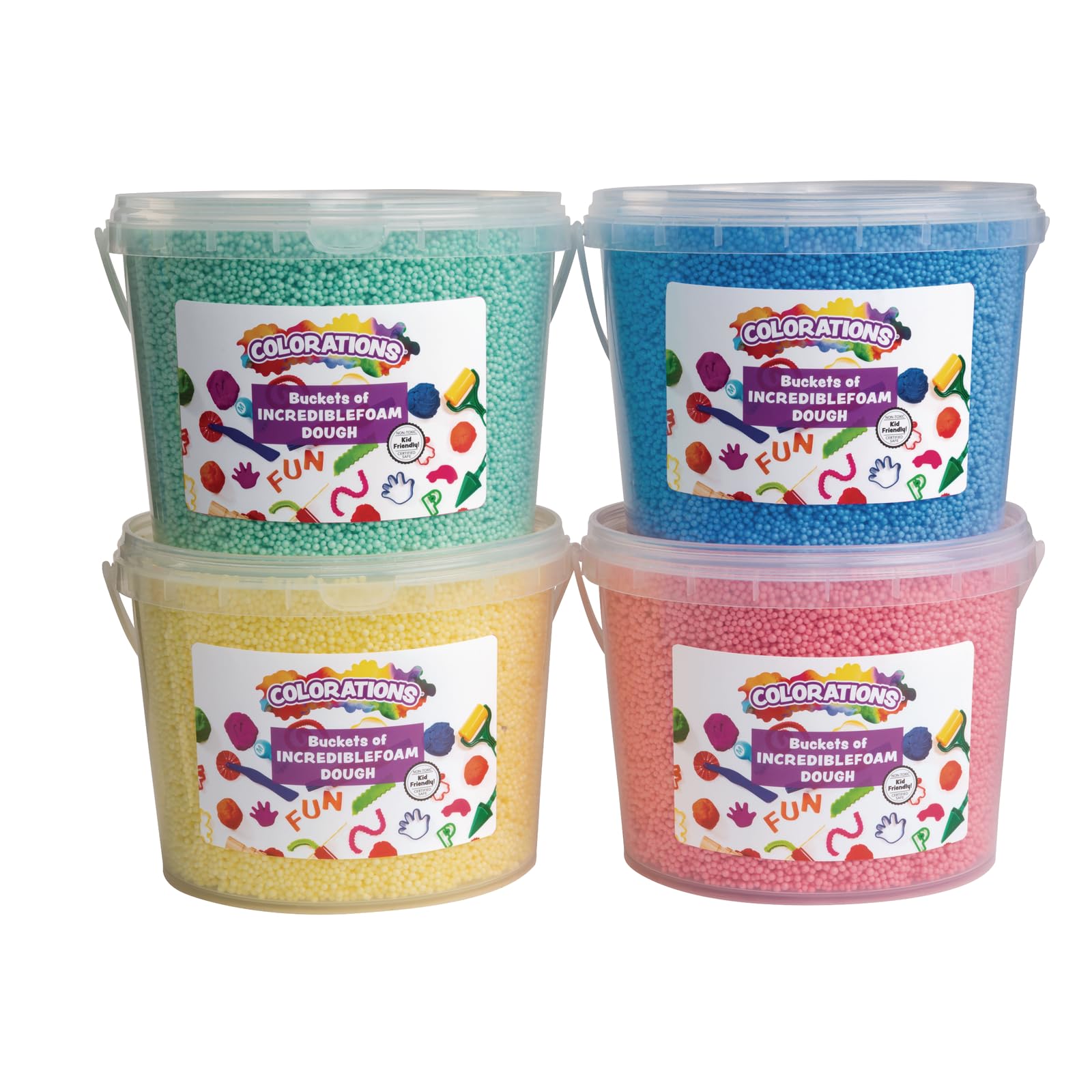 Colorations IncredibleFoam Dough, 4 Colors, 3 1/2 ounces each, Plastic Tubs for Storage, Foam Modeling Dough for Kids, Mess Free Dough, Sensory