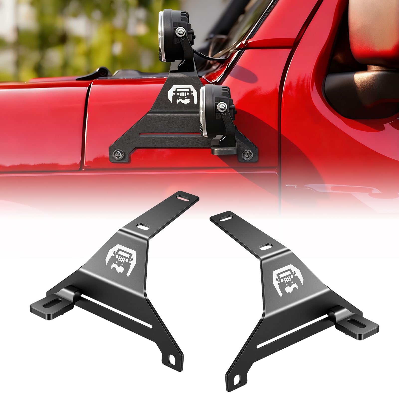 Adjustable A-Pillar Dual Light Mounting Bracket for Jeep Wrangler JL JLU &amp; Gladiator JT 2018-2025, Detachable Black Aluminum Off-Road Windshield LED Bracket, Not for Mojave/392 (Style B)