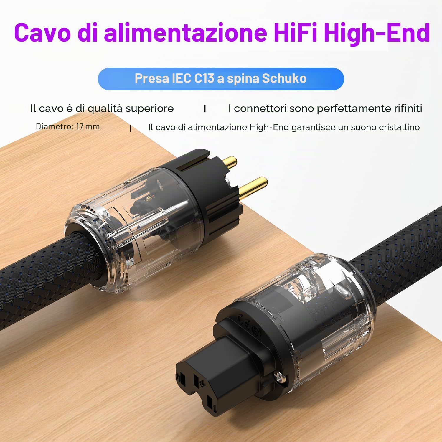 Tertullus HiFi - Cavo di alimentazione High End C15, cavo di alimentazione HiFi audio, con spina Schuko e spina per dispositivi freddi (P029, 1,5 m)