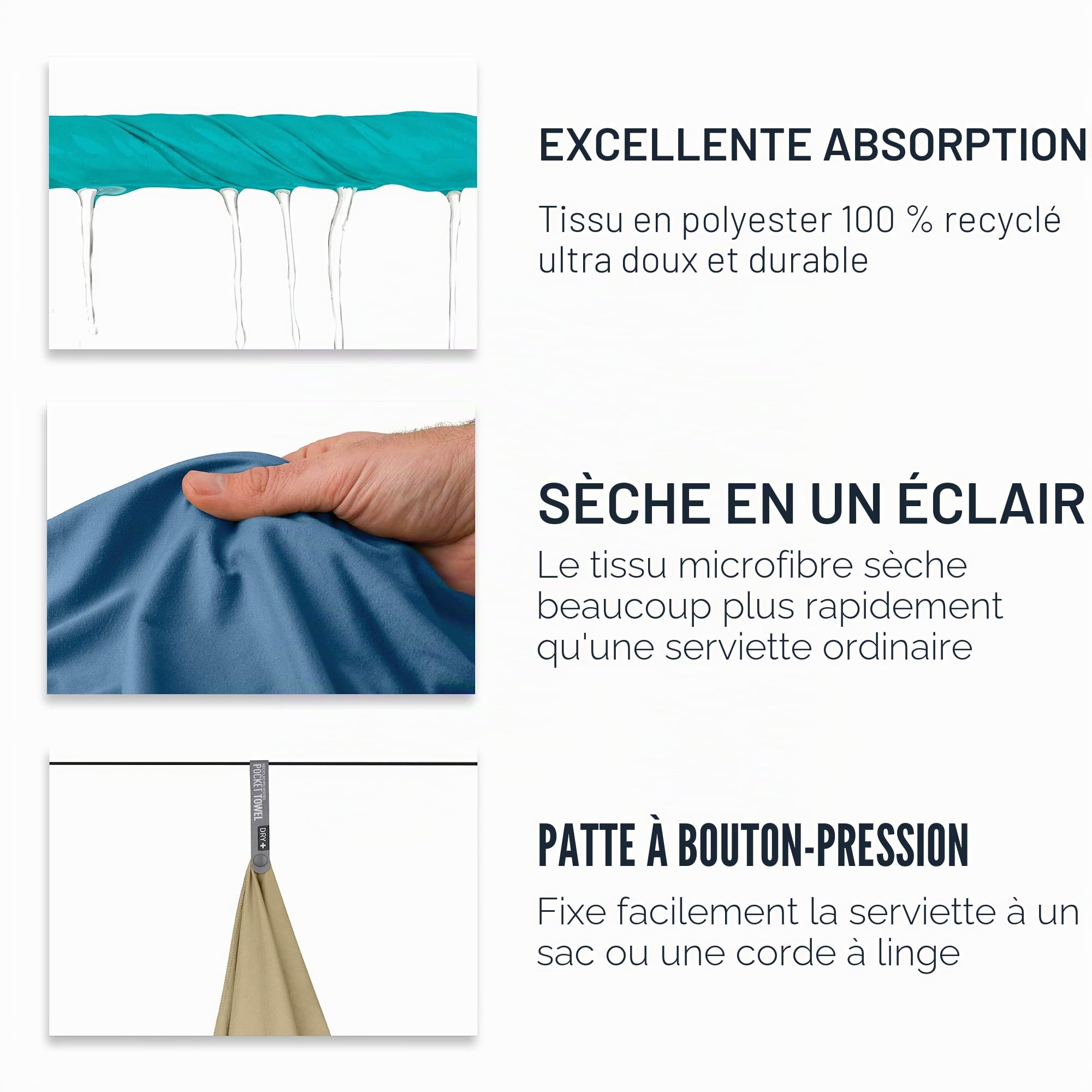 Sea to Summit Pocket Towel Medium Moonlight, Bleu Clair de Lune