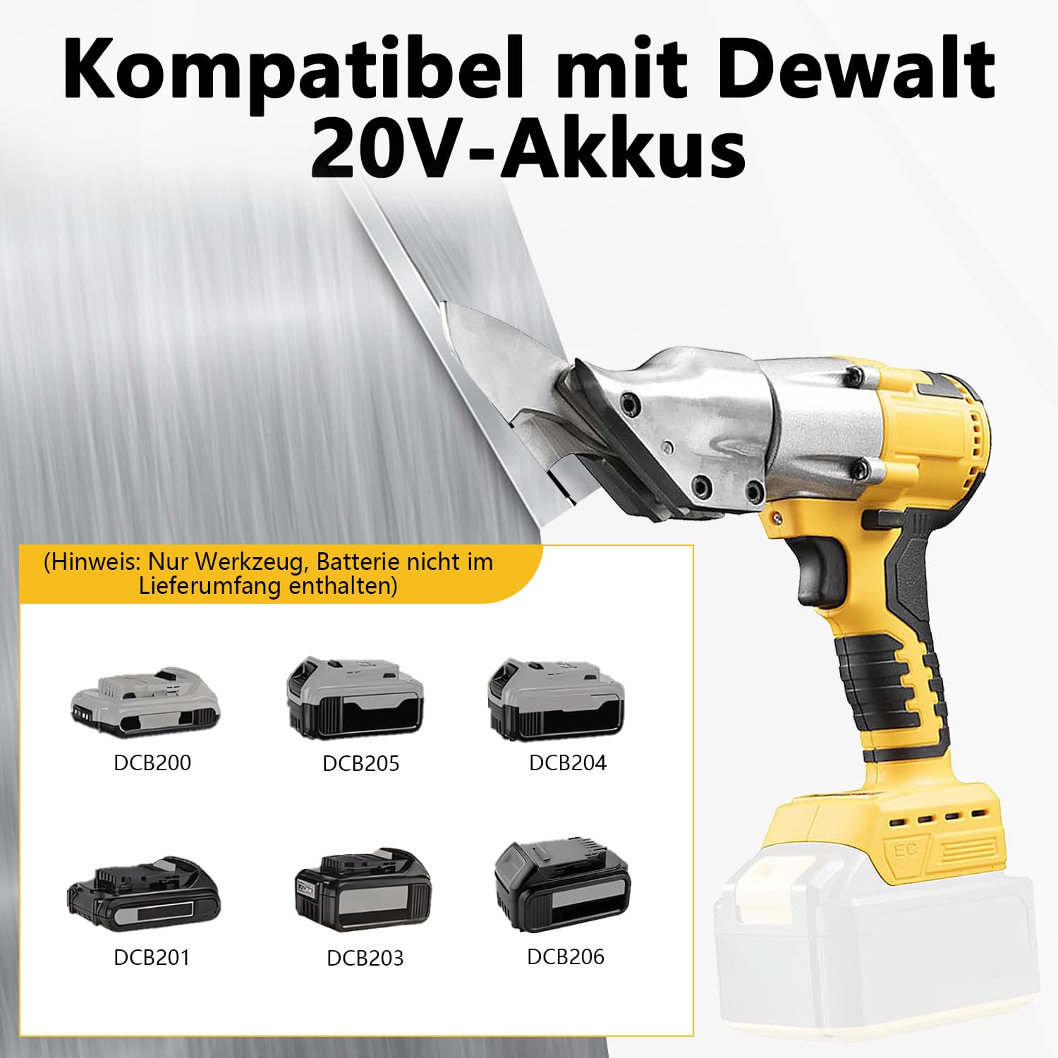 Tijeras de hojalata compatibles con batería Dewalt de 20 V, tijeras eléctricas de metal con cabezal giratorio de 360°, tijeras eléctricas sin escobillas para chapa, alfombras, tela, cuero, papel (sin
