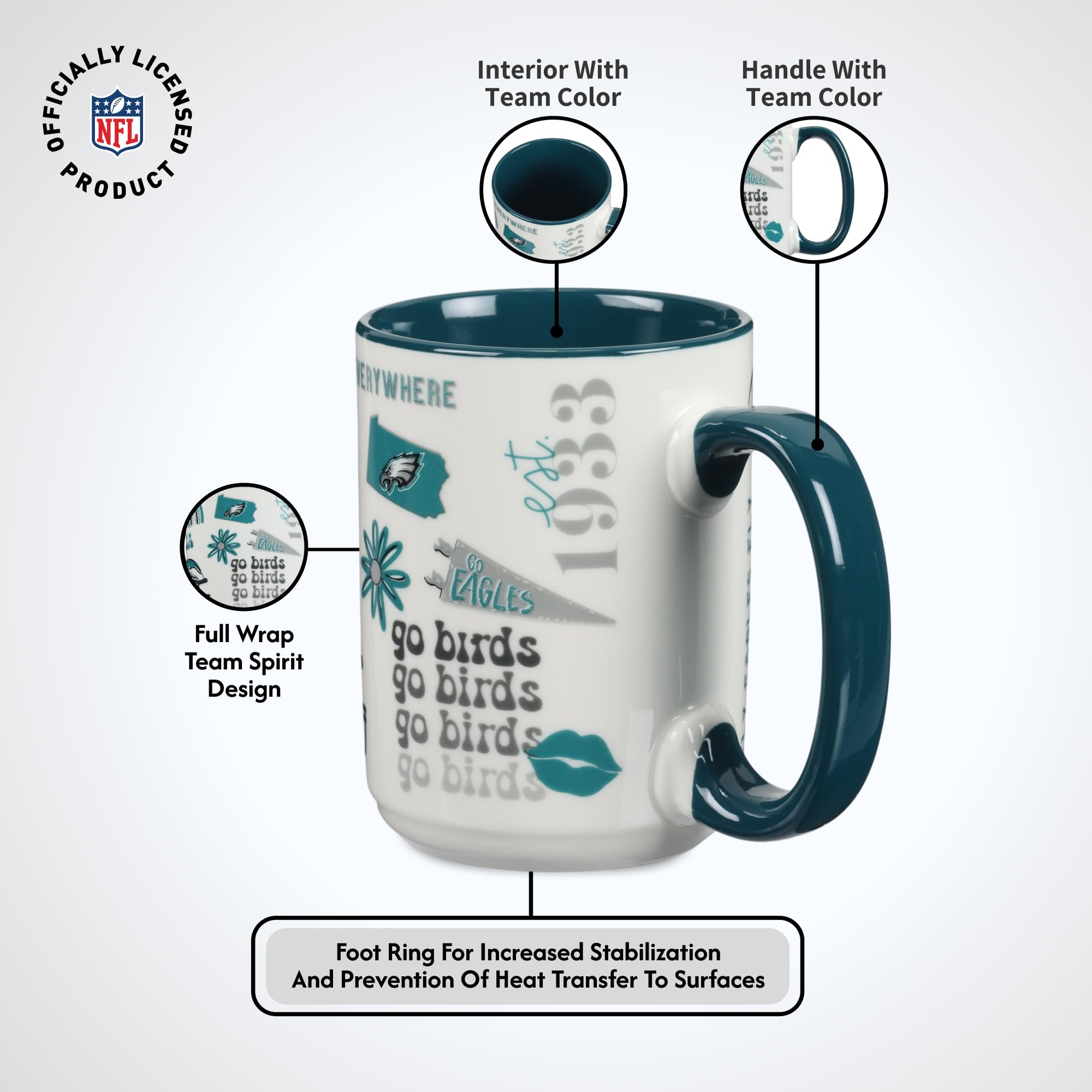 The Memory Company Taza de cerámica con licencia oficial de la NFL de 15 onzas, taza de café perfecta para los fanáticos del fútbol americano
