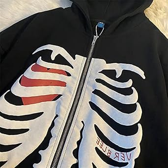 Skeleton Zip Up Hoodie Y2k Skeleton Sweatshirt Jacket Streetwear Hoodies for Men Women Thoracic Heart Skull Hoodie