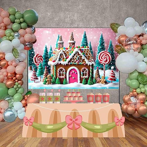 Miniatura 7 de Telón de fondo de 9 x 6 pies para niños, diseño de Navidad para bebé, casa de pan de jengibre, decoración de piruletas, accesorios de fotografía