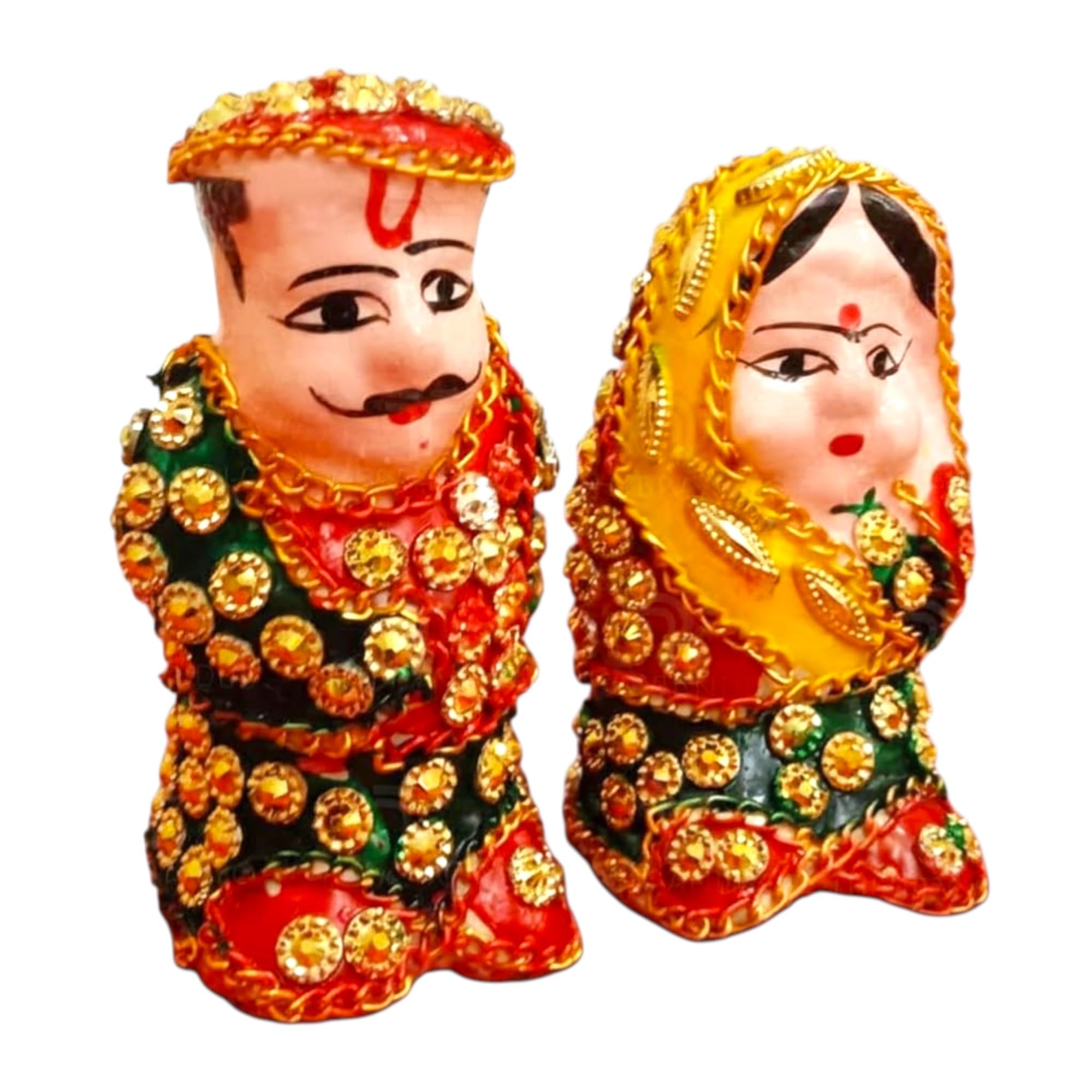 Rajasthani Mitti Gangaur Isar Dolls | Handmade Meenakari Dulha Dulhan Clay Figurines | Traditional Pooja Idol | Indian Handicraft Home Décor & Gifting Idol (Multicolour Set)