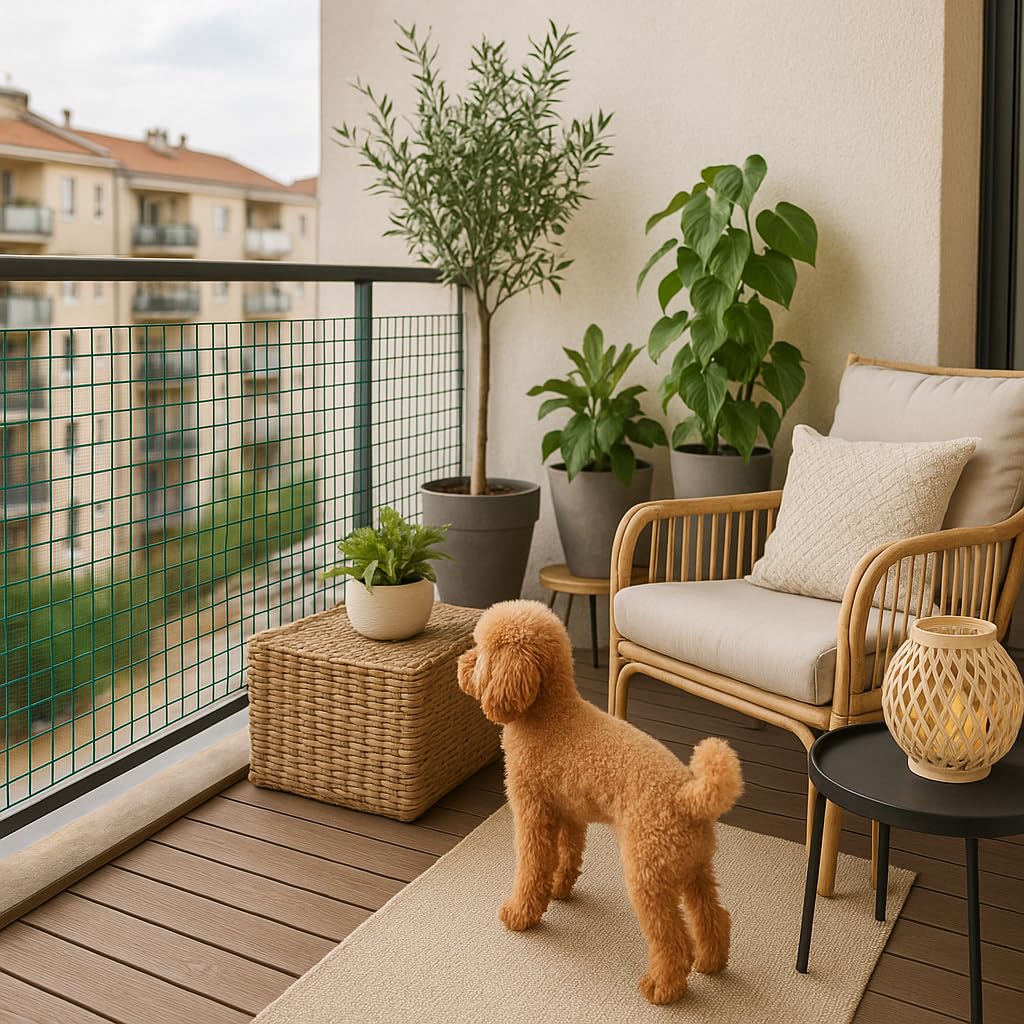 TECHZOCO Malla de Plástico, Malla cuadrada de protección balcones, plastificado, Red plastificada, Cuadrada 20x20 mm, 300 gramos m2, 100 cm de alto x 500 cm largo, Verde