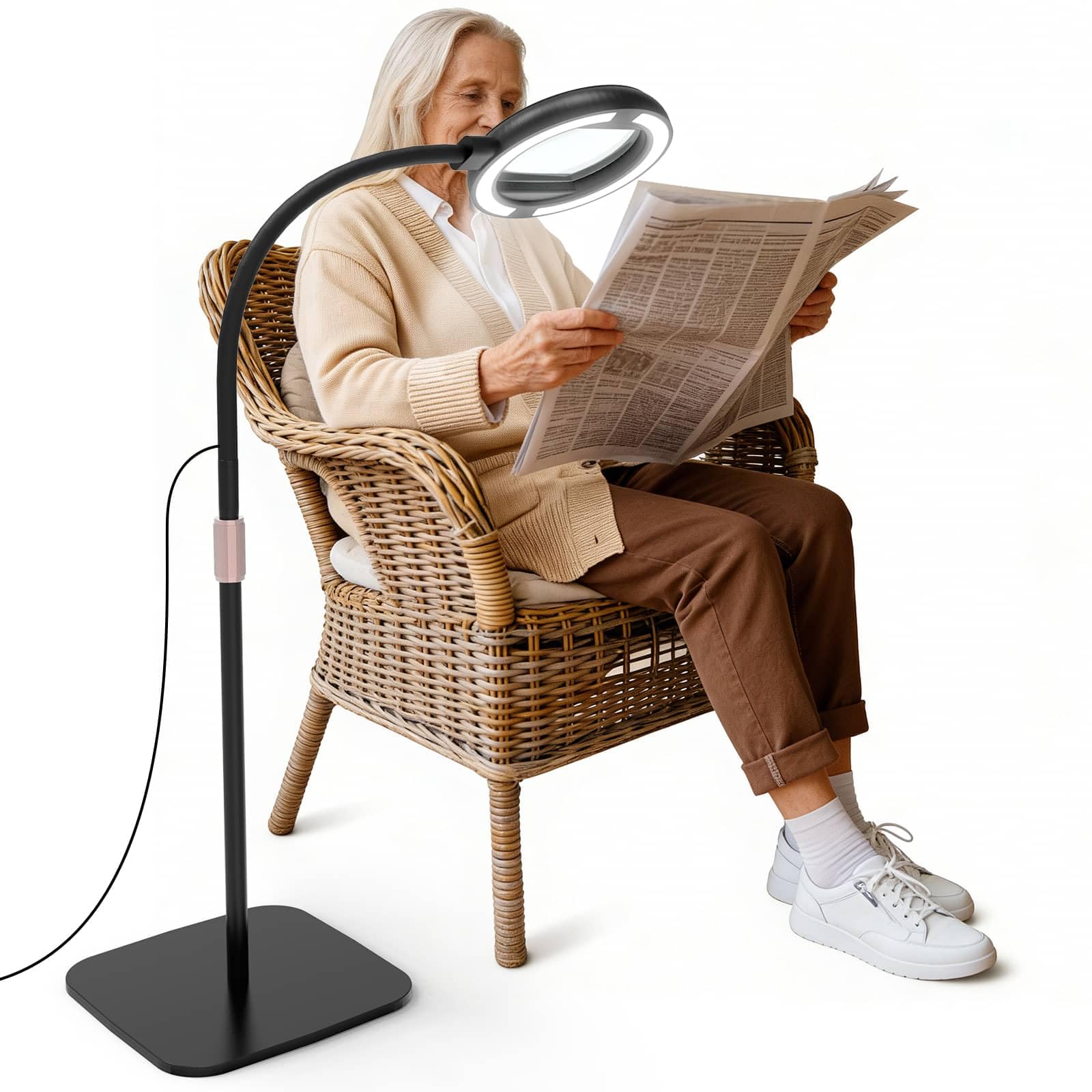 Lupa do czytania ze światłem LED 56 diod, lampa stojąca ściemniana 3 tryby, 2 w 1