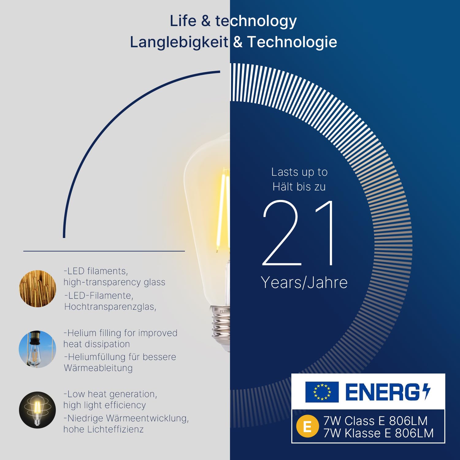 FLSNT Dimmerabile Vintage LED Lampadine Edison E27, ST64 Retro LED filamento Lampen, 7W (equivalenti a 60W), Bianco caldo 2700K, 806 Lumen, Vetro Trasparente, Confezione da 6