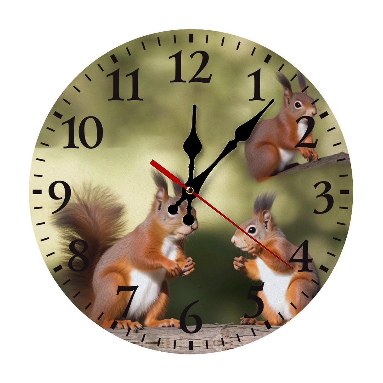 NTVOWPZO 10 Inch Wall Clock Cute Squirrels Battery Operated Wall Clocks Silent Non-Ticking Round Wall Clock for Living Room Kitchen Home Office Wall Decorative Clock