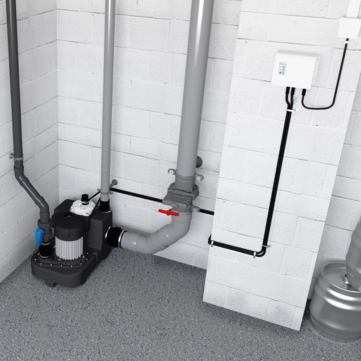 SFA – Sanicubic 1 GR HP S – Kleinhebeanlage für Abwasser – Bodenstehend – Schneidwerk Pro X K2 – 2 niedrige Zuläufe – Für Haus, Wohnung & Geschäftsräume – 42 x 51,8 x 40,1 cm – 2.000 W