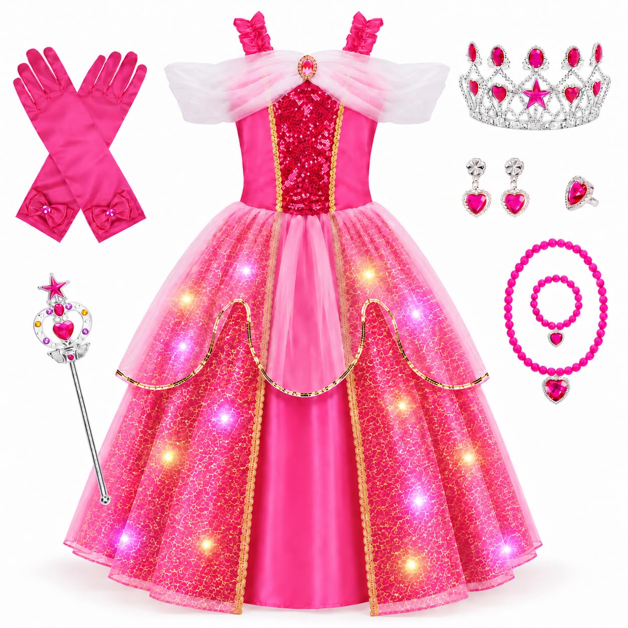 Meland Light Up Princess Dress for Girls Ages 3-10, Halloween Costume Party