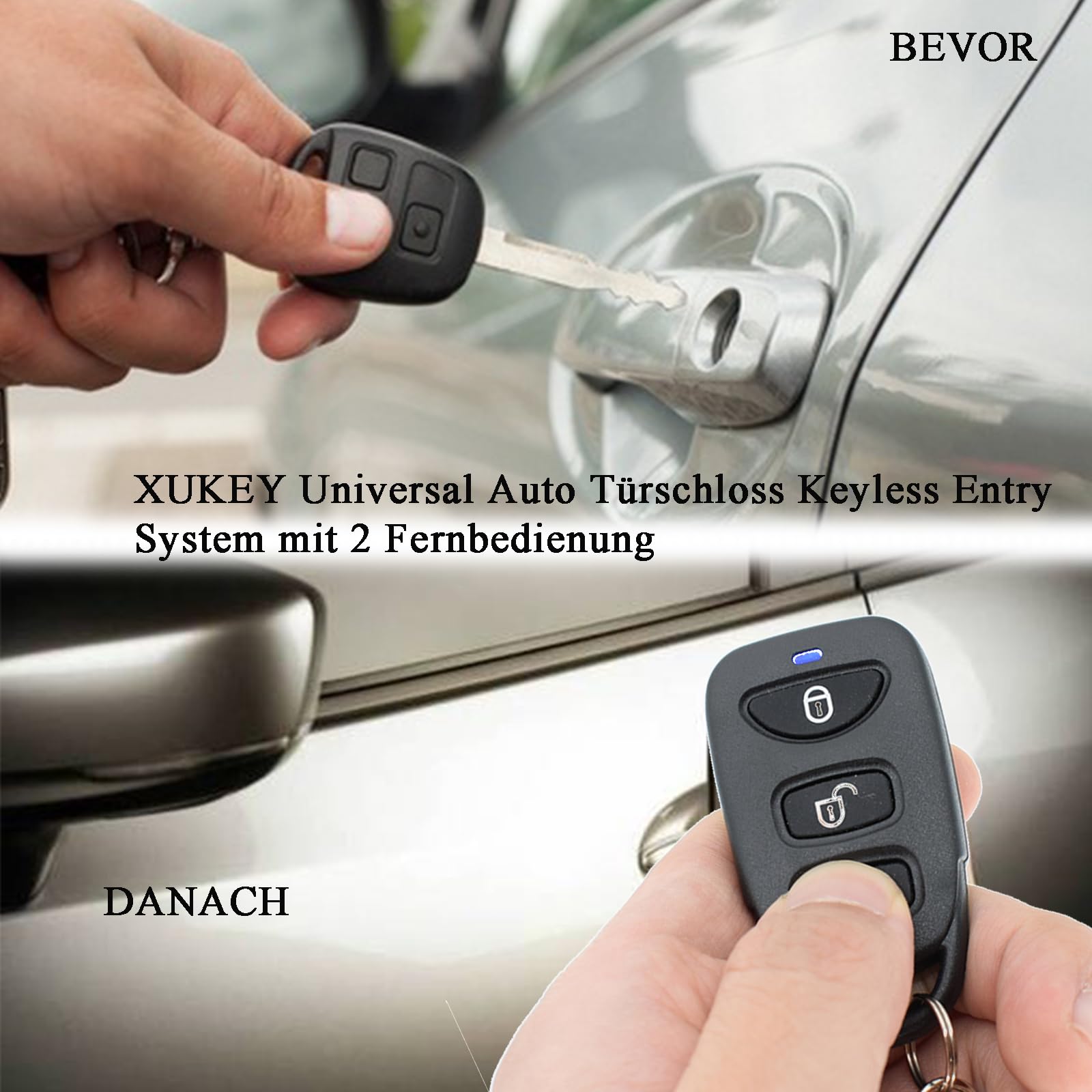 XUKEY Zentralverriegelung Universal Auto Türschloss Keyless Entry System mit 2 Fernbedienung, Autotürschloss Zentralverriegelung Set Auto Umrüstung