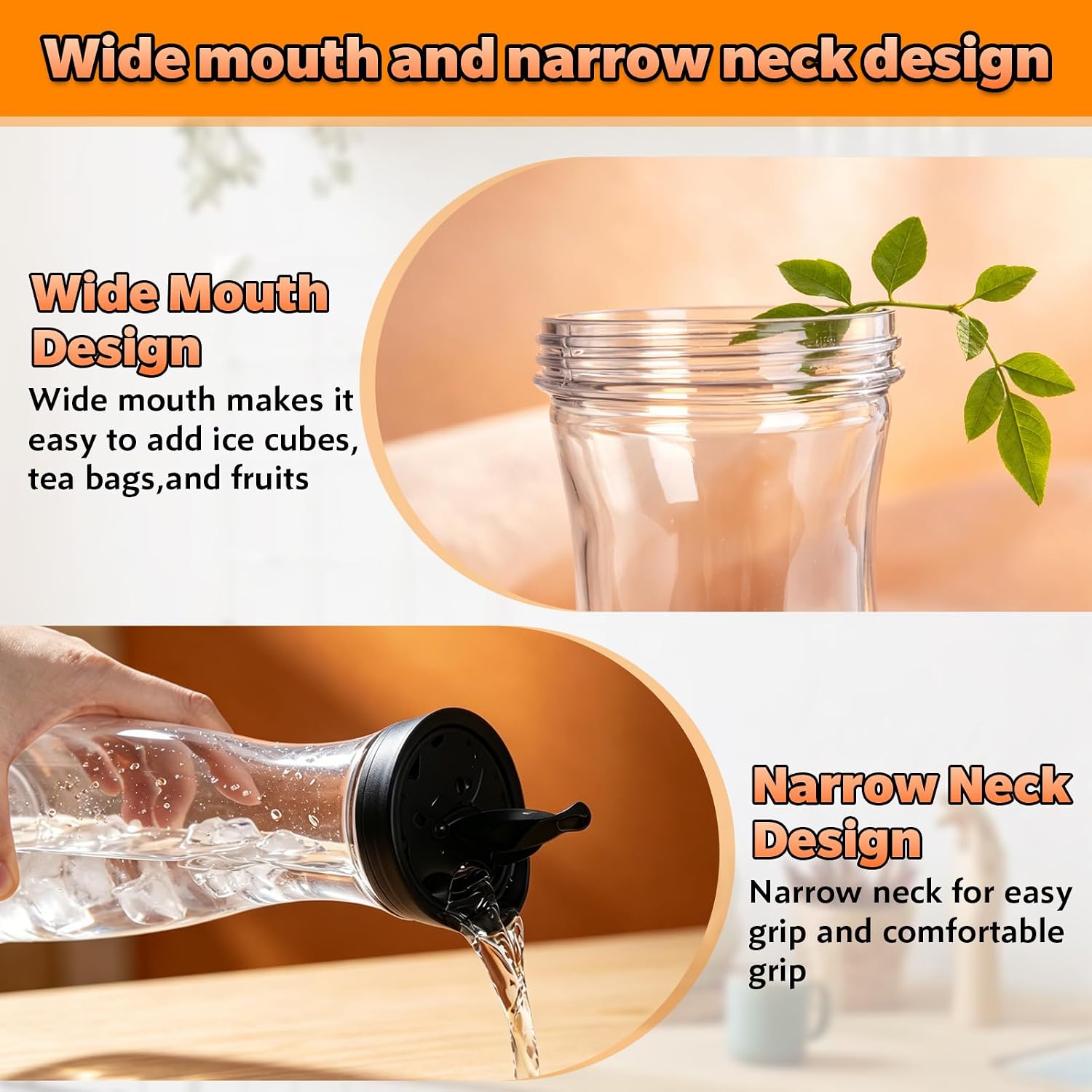 Plastic Water Carafe, Leak-Proof Flip Lid Design, 35oz/51oz Capacity for Juice, Iced Tea, Lemonade, Suitable for Kitchen, Refrigerator, Picnics, Parties, Restaurants (2, Black lid, 51 oz)