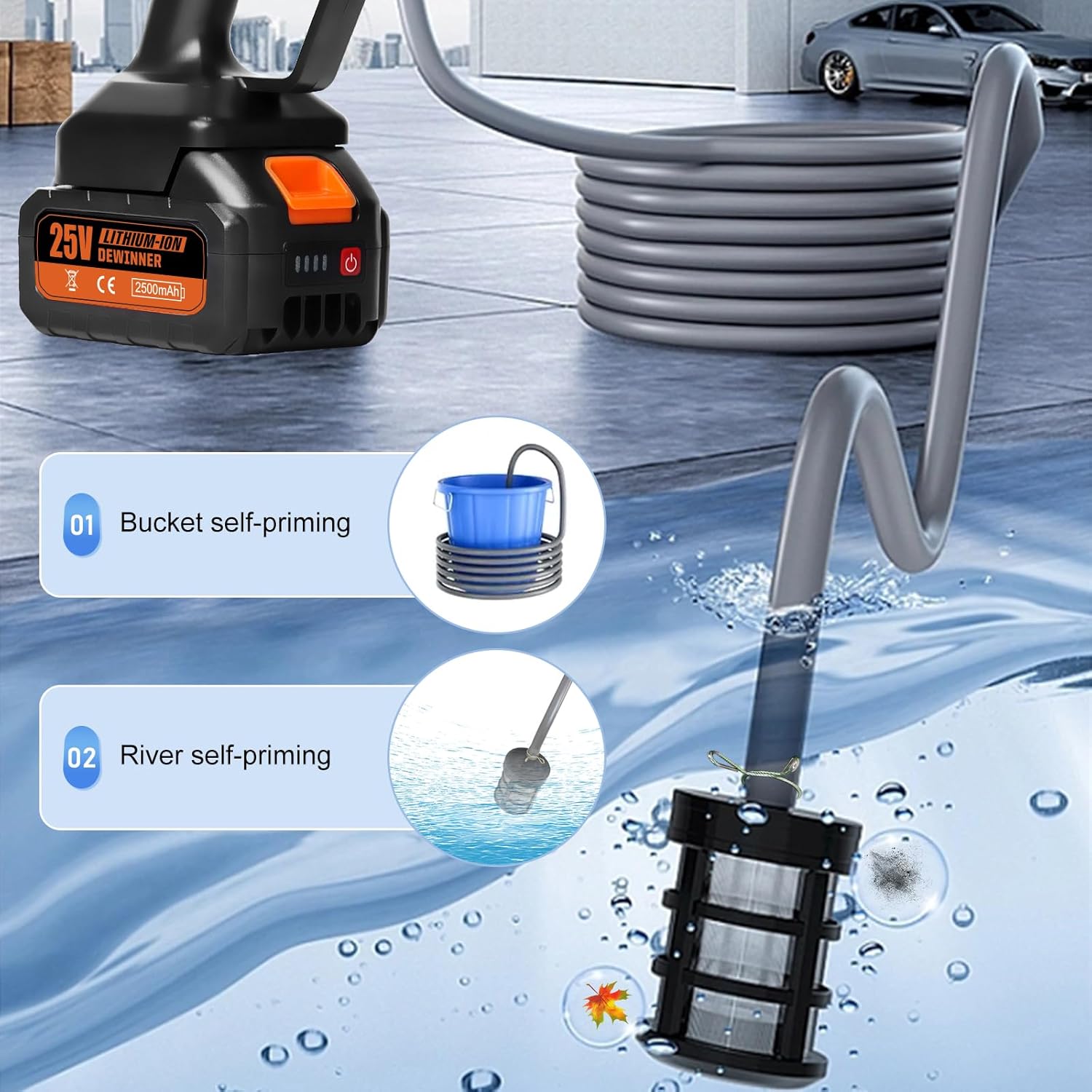 DEWINNER Pressure Washer Drawing Water from Source