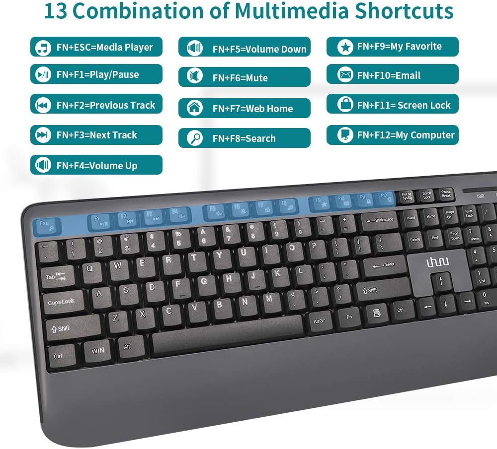 Gеt Dіѕсоunt оƒƒеr Wireless Keyboard and Mouse, UHURU 2.4GHz USB Full-Sized Keyboard and Mouse Combo, Wireless Keyboard with Palm Rest, 3 Level Adjustable DPI Mouse, for PC, Laptop, Windows (Grey)