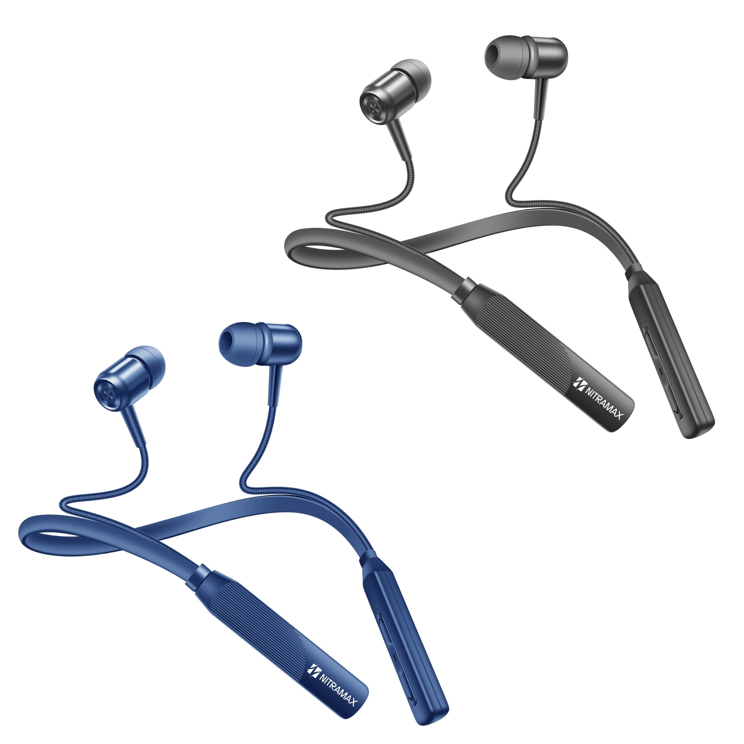 Bluetooth 5.4 Neckband Earphones, 20H Playtime, Smart Noise Reduction, Magnetic Absorption in Blue & Black Set of 2-image-46