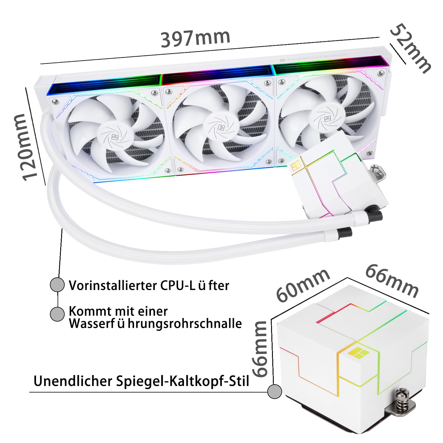 TR-Thermalright Enfriador líquido Core Matrix 360 ARGB White V2 para CPU, enfriador AIO de 360 mm, ventilador de conexión inalámbrica modular, 2000 rev/min, para AM5, Intel LGA1851/1700/115x/1200