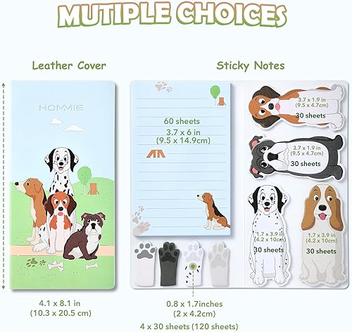 Miniatura 2 de Hommie Set de notas adhesivas de perro, pestañas divisoras de notas adhesivas para planificador, 300 hojas, marcadores de animales bonitos en forma