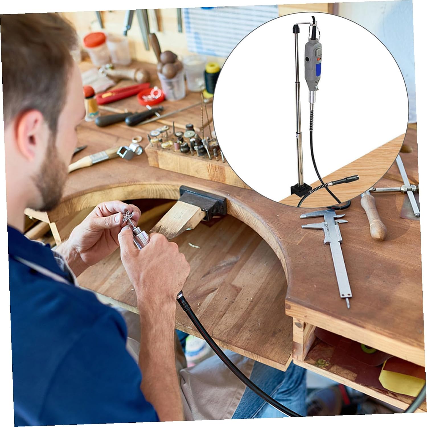 Retractable Electric Grinder Rack Desktop Grinder Stand with 3-section Telescopic Support Bracket for Workbench Tool Holder