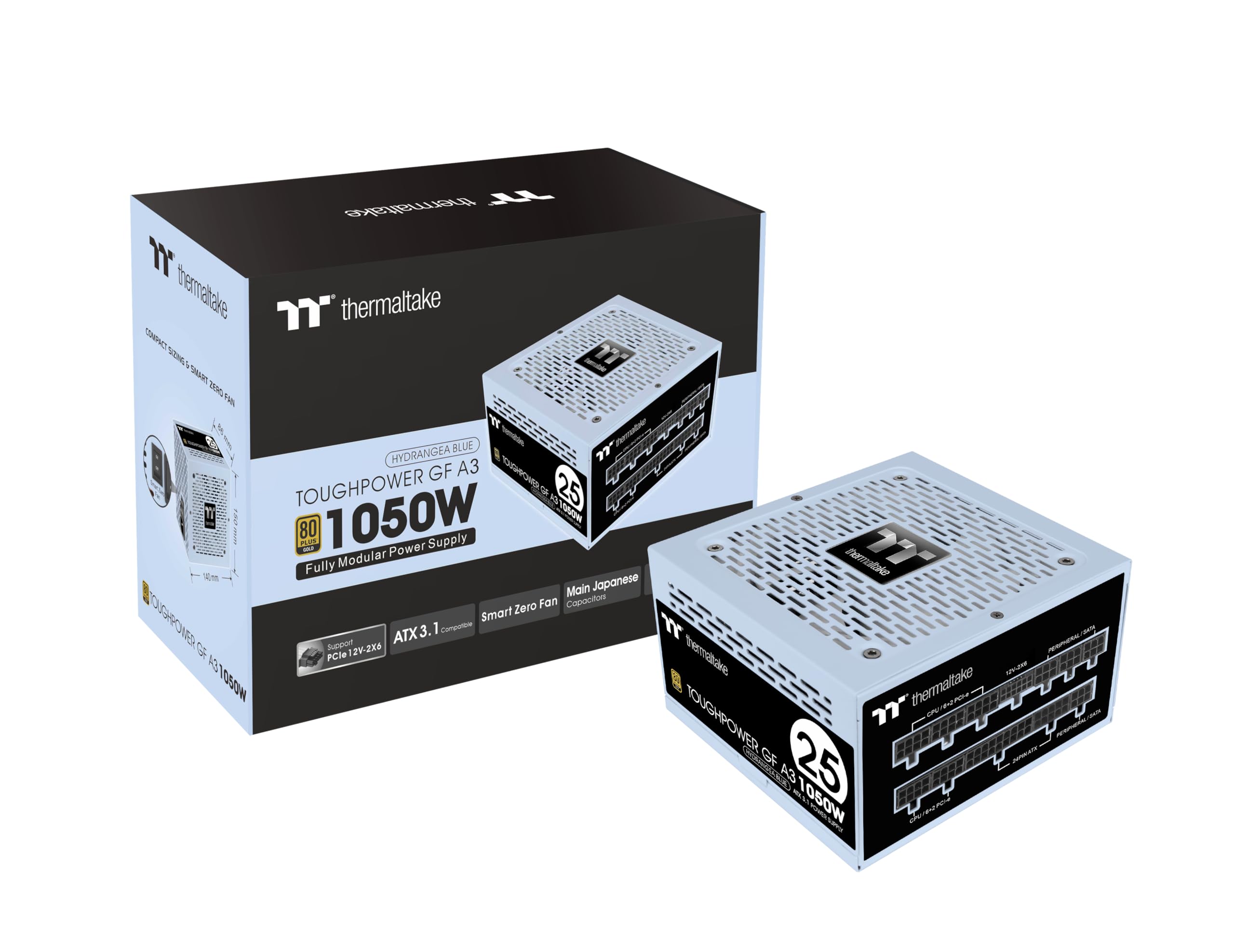 Thermaltake GF A3 1050 W zasilacz PC ATX-3.0, PCIe Gen 5.0, 80-Plus Gold, w pełni modułowy, cichy, 140 wentylatorów, certyfikat UE, 25 lat Hydrangea Limited Edition