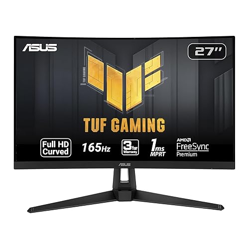 ASUS TUF Gaming VG27VH1B 27” Curved Monitor, 1080P Full HD, 165Hz (Supports 144Hz), Extreme Low Motion Blur, Adaptive-sync, FreeSync Premium, 1ms, Eye Care, HDMI D-Sub, BLACK - 27" Curved FHD 165Hz FreeSync Premium