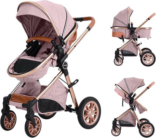 Cochildor DuraFlex 2-in-1 Baby Stroller, Foldable Travel Stroller for Newborn to Toddler, Convertible Stroller with All-Terrain Wheels and UPF 50+ Canopy, Pink