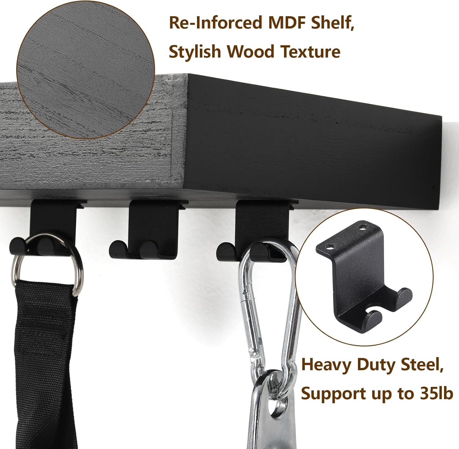 Tonal Accessory Shelf, Wall Mount Floating Shelf Organizer Fits Various Home Gym Accessories, Heavy Duty Space Saving Tonal Storage Rack with 6 T-Locks Clips Hooks Adapters Hanger, Black
