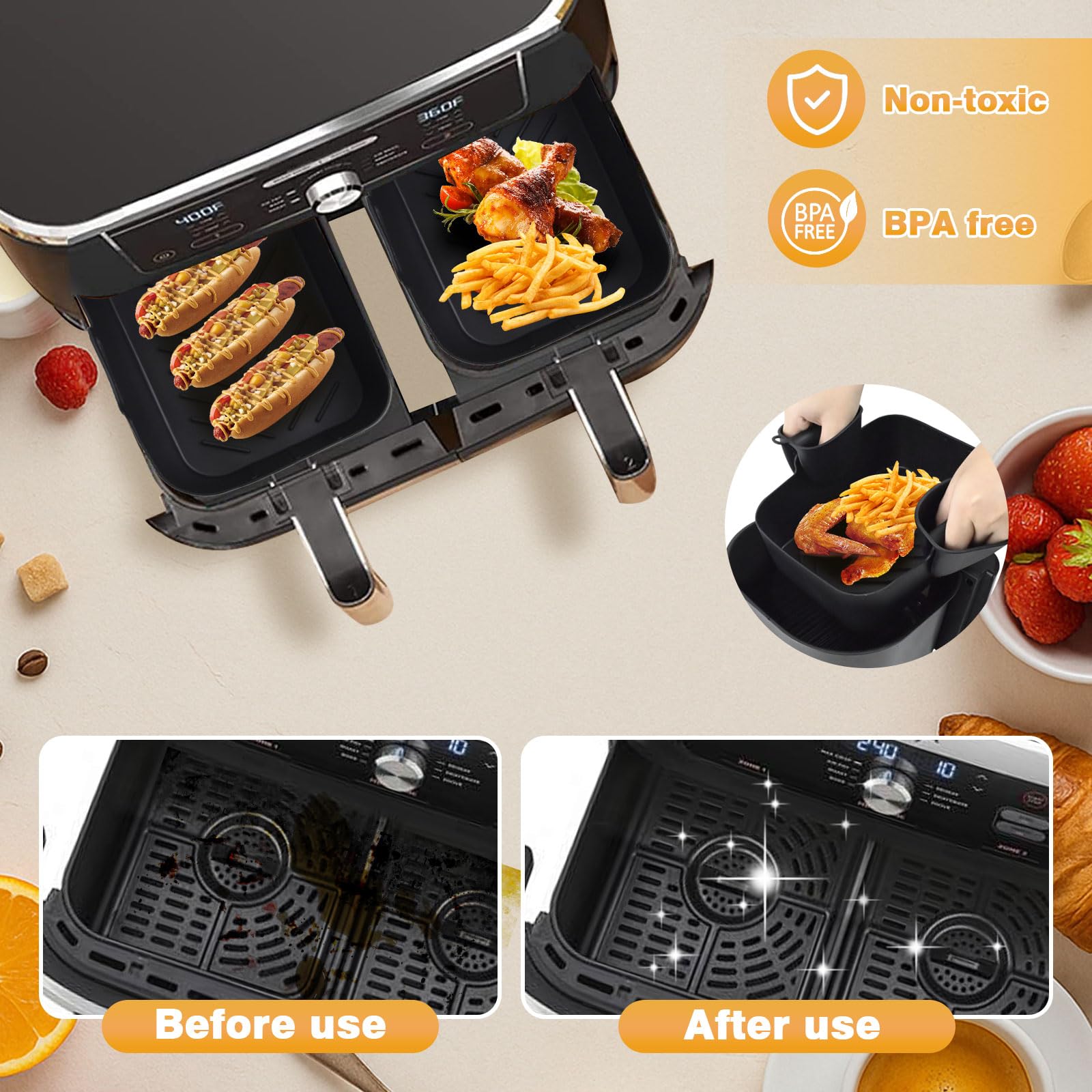 Akcesoria do frytkownicy na gorące powietrze do Airfryer AF400EU AF451EU AF300EU, seria Dual Basket, forma silikonowa do frytkownicy na gorące powietrze, akcesoria, ruszt do grilla, szczypce do