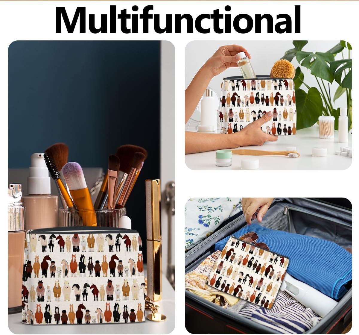 LyoGao Horses Gifts Makeup Bag, Horses Gifts for Animal Lovers Teen Girl Horse Stuff Cosmetic Bag - Image 6