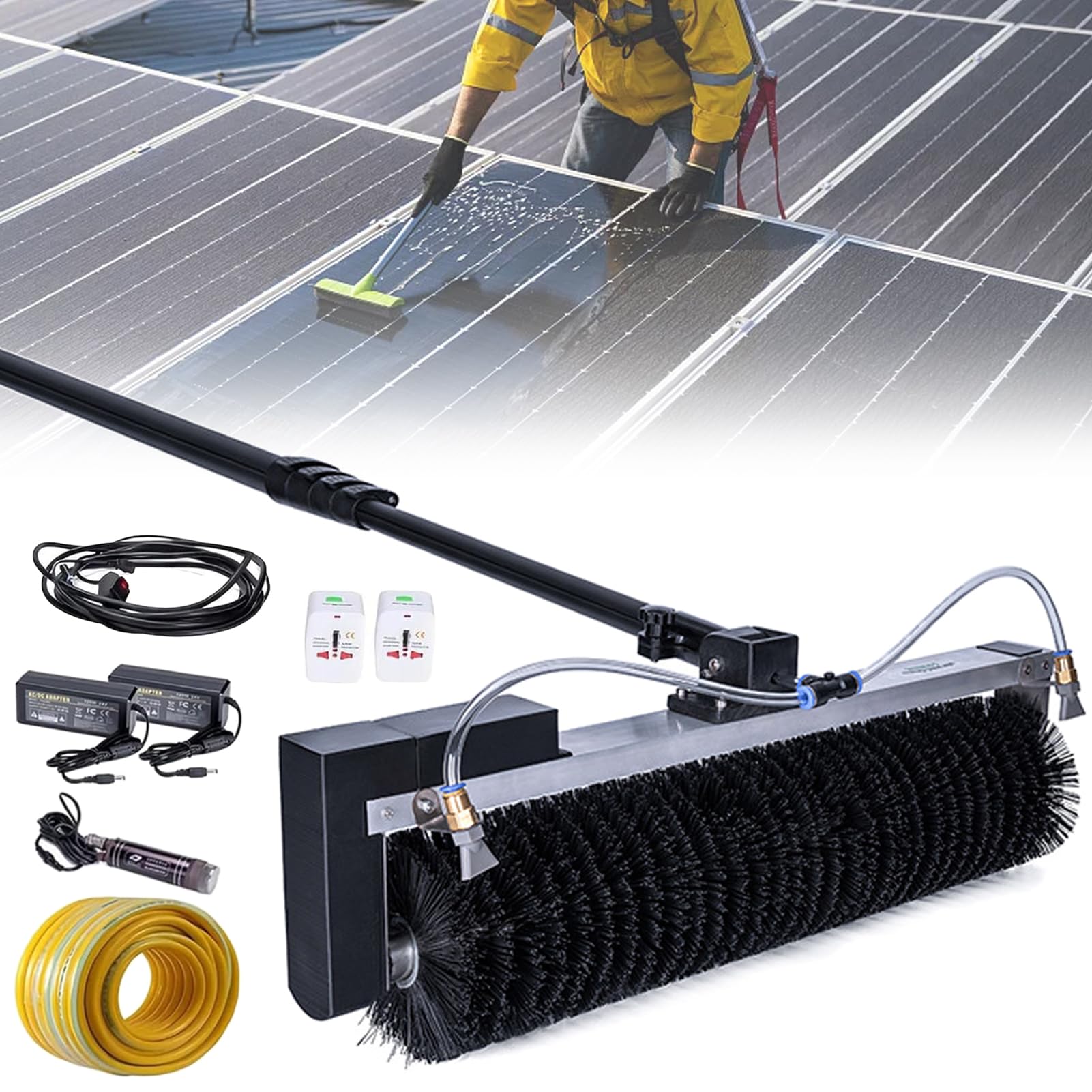 YNBSHGAA Telescopic Solar Panel Cleaning Brush with 60cm Adjustable Brush Head, 3.5-7.5m Pole, Electric Cleaning Tool for Photovoltaic Panels