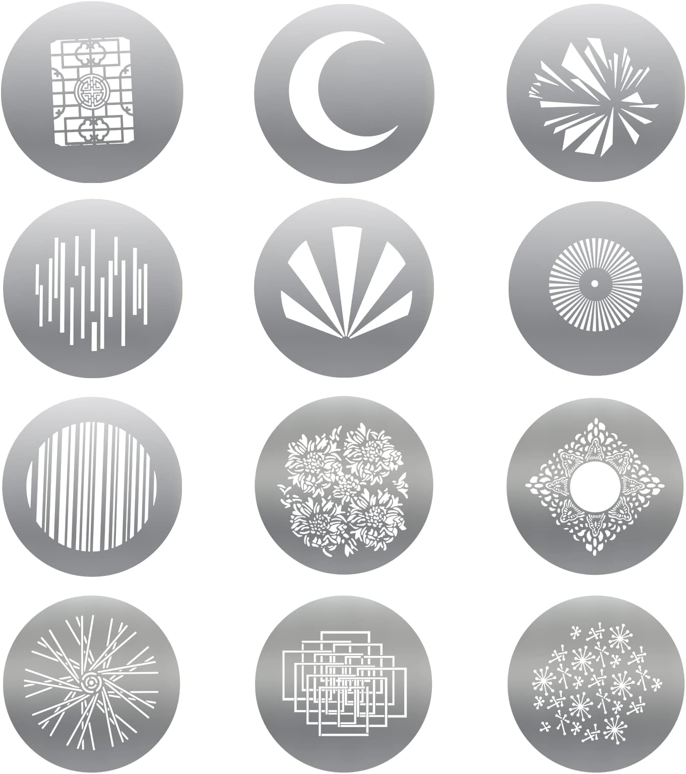 Soonpho 12-Pack Round GOBO Kit, 66mm Metal Plate with Different Patterns Works with Spotlight Attachment and Soonpho OT1 Pro II III Optical Snoot to Create Different Lighting Effects