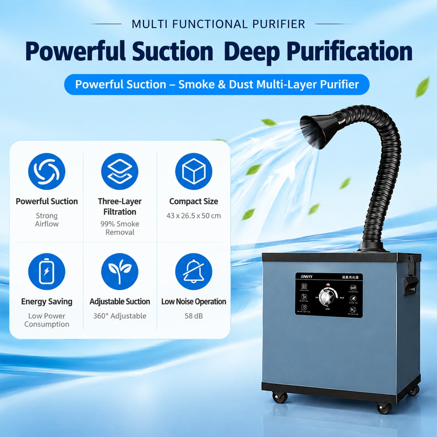 Extracteur de fumées Industriel, purificateur de fumées de soudage, Filtration en 3 étapes, débit d'air de 310 m³/h, Tuyau de 1,4 m pour réparation électronique et Gravure Laser W-R