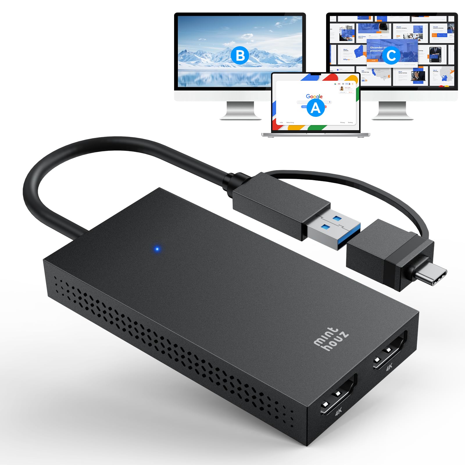 Minthouz USB C デュアル HDMI アダプター HDMI 分配器 変換アダプタ 